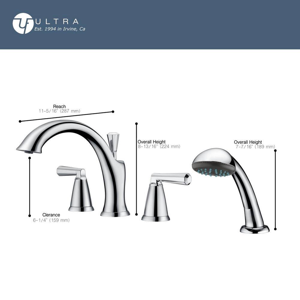 Ultra Faucets Z 2-Handle Deck-Mount Roman Tub Faucet with Hand Shower in Brushed Nickel UF65443