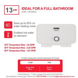 ATMOR 13 kW240V 2.25 GPM Residential Electric Tankless Water Heater with PRD Ideal for a Full Bathroom (2-Pack) AT-13WH-HD2PK