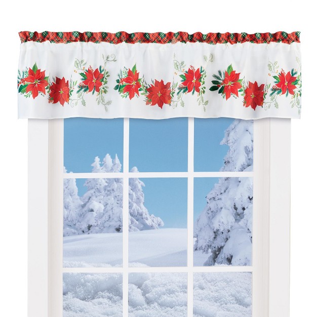 Collections Etc Festive Poinsettia Plaid Rod Pocket Top Window Valance