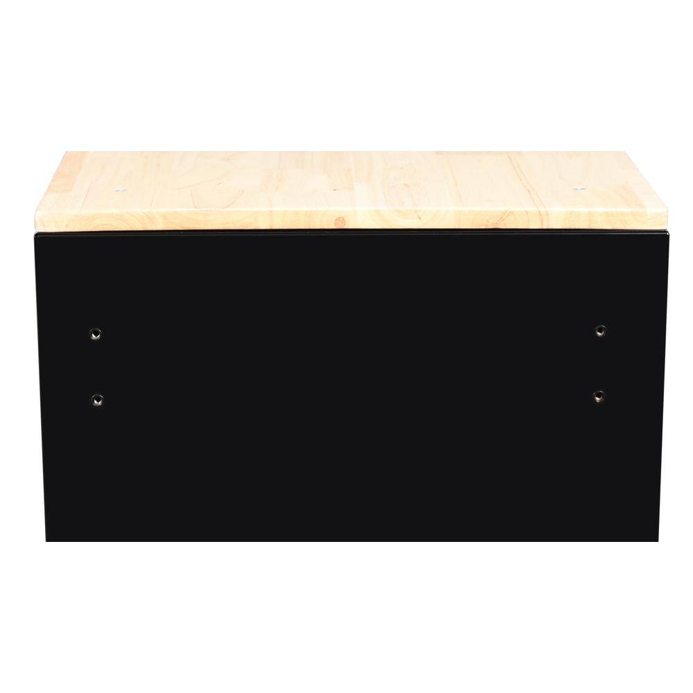 Husky 62 in. W x 20 in. D 12-Drawer Gloss Black Mobile Workbench Cabinet with Solid Wood Top and Power Drawer H62MWC12BLK