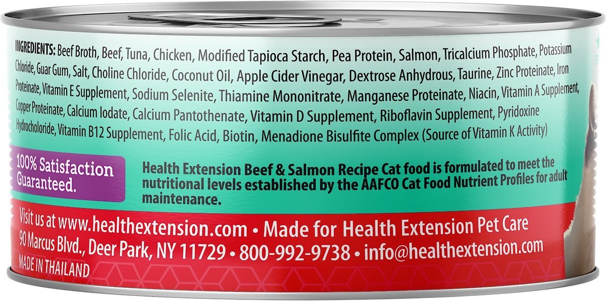 Health Extension Beef and Salmon Grain-Free Wet Cat Food， 2.8-oz can， case of 24