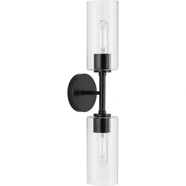 Progress Lighting Cofield 2 Light Sconce Matte Black With Clear Glass Shade