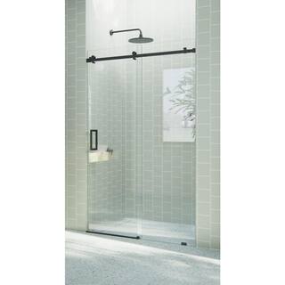 Glass Warehouse 52 in. W x 78 in. H Sliding Frameless Shower Door with Square Hardware in Matte Black SQSLD-52-MB