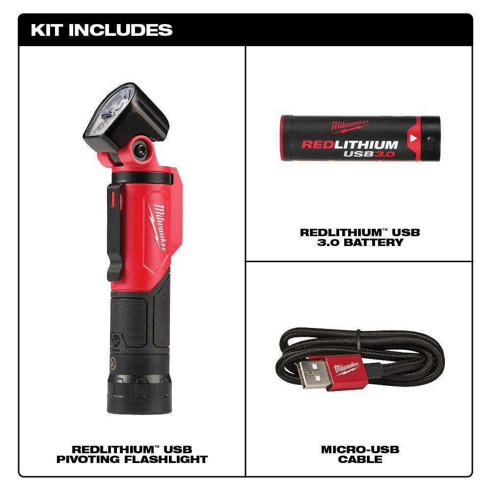 MW 500 Lumens LED Pivoting REDLITHIUM USB Flashlight with Performance Safety Glasses 2113-21-48-73-2020