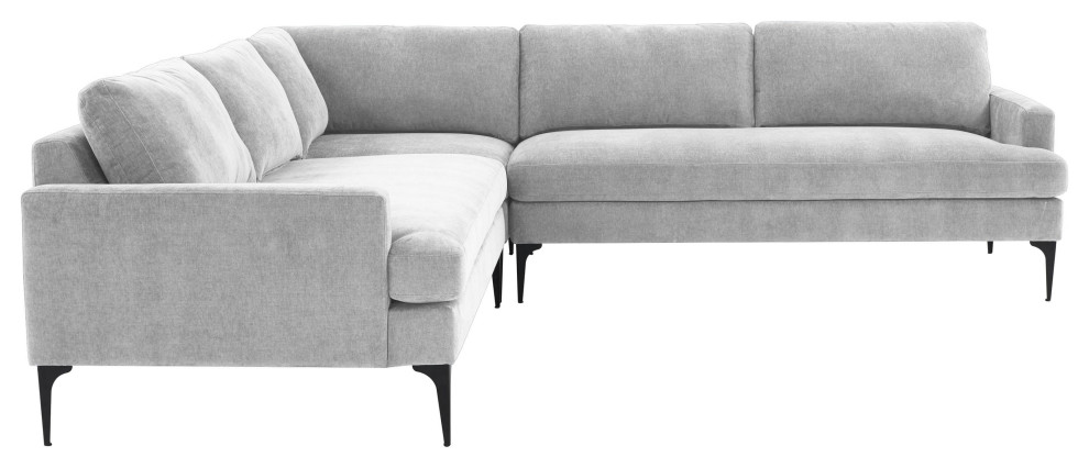 Serena Gray Velvet L Sectional With Black Legs   Midcentury   Sectional Sofas   by First of a Kind USA Inc  Houzz