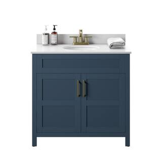 Twin Star Home 36 in. W x 20 in. D x 38 in. H Single Bath Vanity Side Cabinet in Franklin Blue with White Vanity Top with White Basin 36BV34018-F969