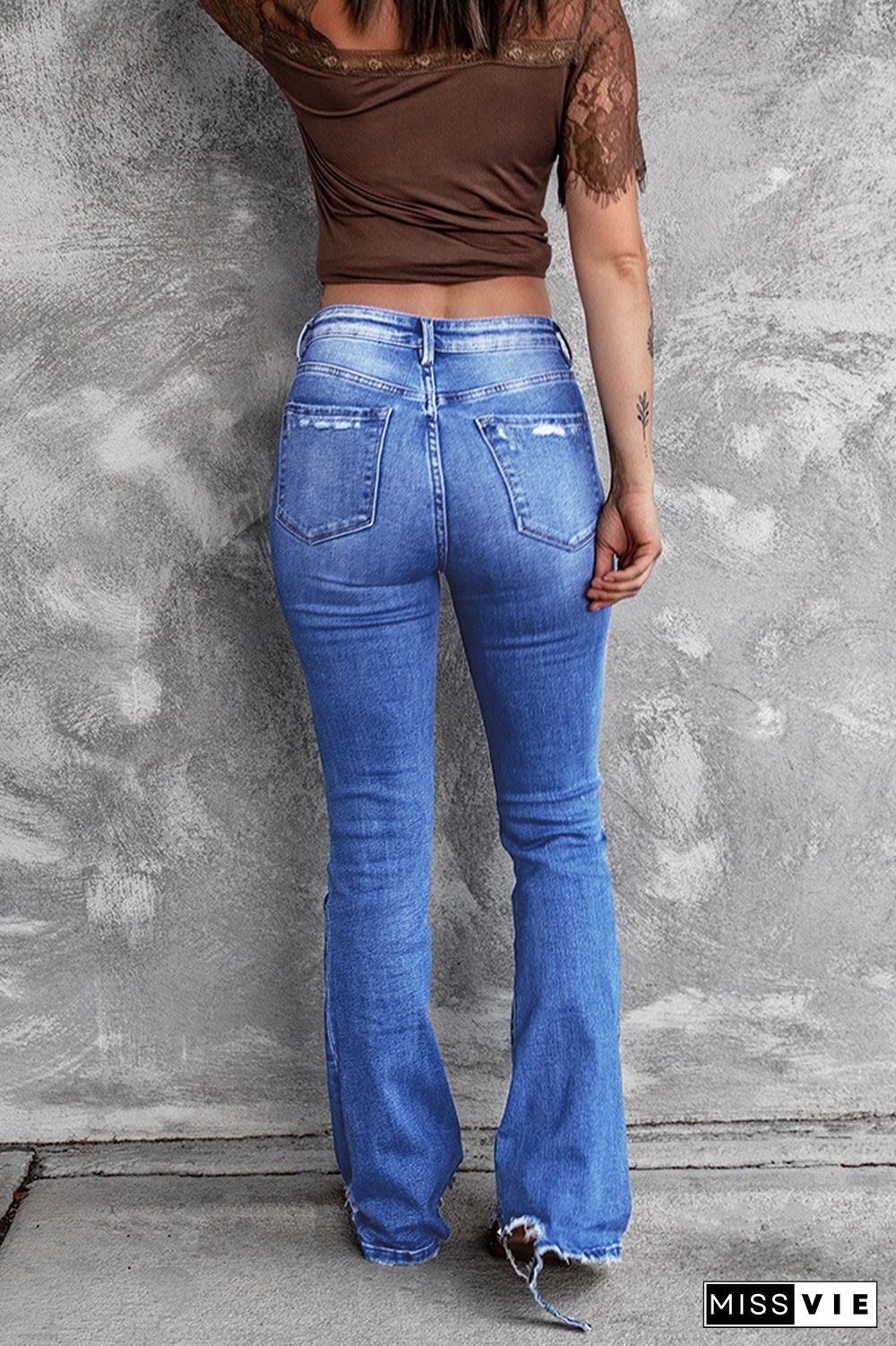 Blue Ripped jeans Flared Jeans Wholesale Boutique