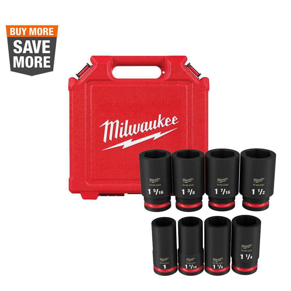 MW SHOCKWAVE 34 in. Drive SAE Deep Well Impact 6 Point Impact Socket Set (8-Piece) 49-66-7018