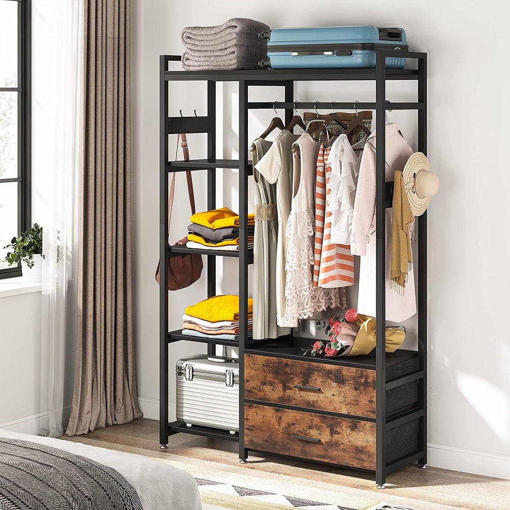 Freestanding Closet Organizer  Clothes Rack with Drawers and Shelves  Heavy Duty Garment Rack