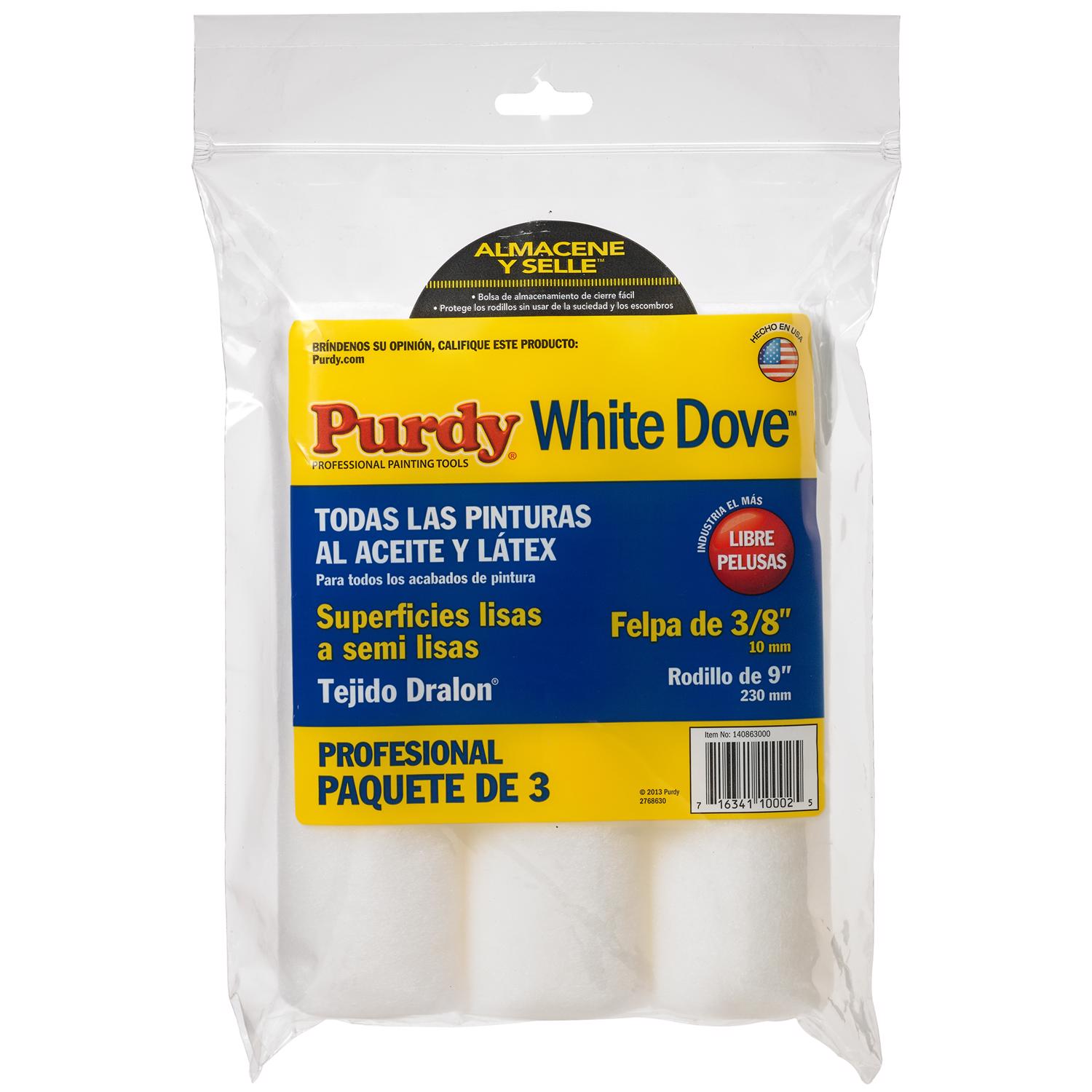 Purdy White Dove Woven Dralon Fabric 9 in. W X 3/8 in. Paint Roller Cover 3 pk