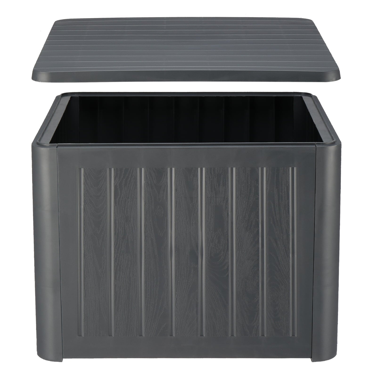 Seizeen Outdoor Storage Box, 36Gal Patio Deck Box for Outside Waterproof, Plastic Storage Stool Box for Tool Toy Garden Poolside, Gray Wood Grain & Rattan Surface