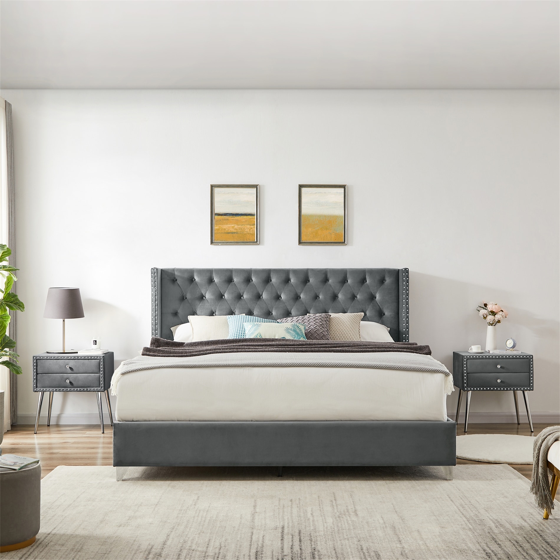 Queen Bed with 1 Nightstand - - 36798615