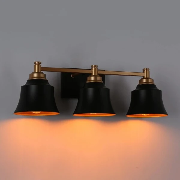 Modern Gold Black 3-Light Bathroom Vanity Light Transitional Metal Wall Sconces Dimmable - L 22.5