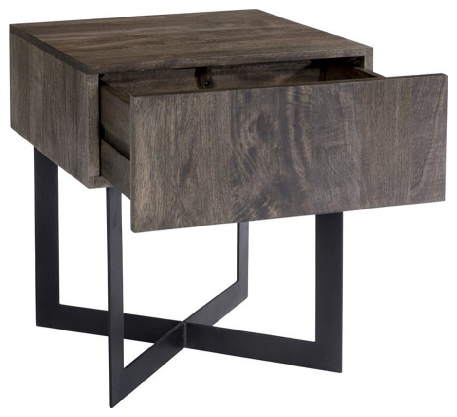 Home Square Mango Wood and Iron Side Table in Natural   Set of 2   Industrial   Side Tables And End Tables   by Homesquare  Houzz