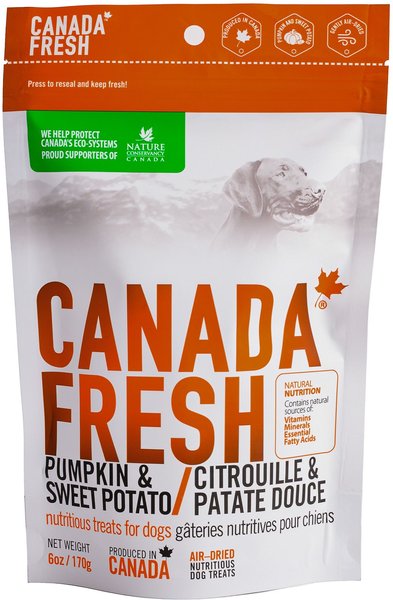 Canada Fresh Pumpkin and Sweet Potato Dog Treats， 6-oz bag