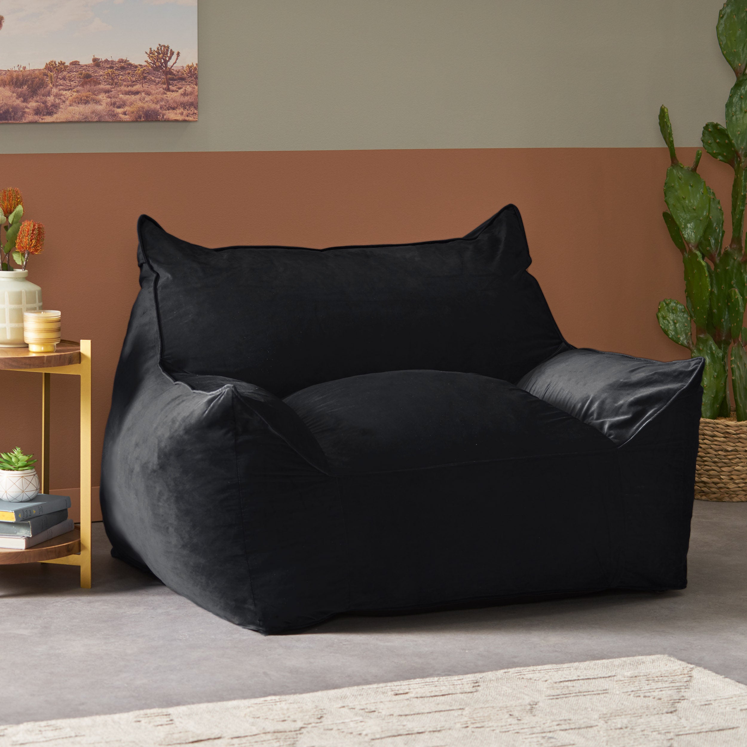 Ehlen Modern Velveteen Bean Bag Chair with Armrests