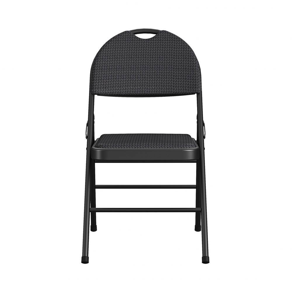 Cosco Commercial XL Comfort Fabric Padded Metal Folding Chair Triple Braced Black 4-Pack 37976TMS4E