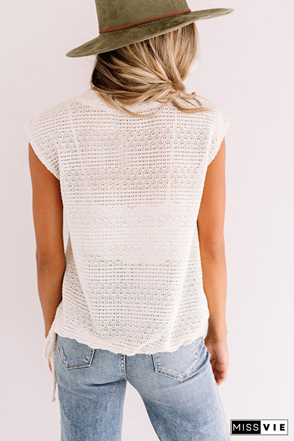 White Side Drawstring Knitted Tank Top