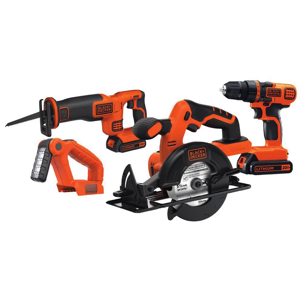 BLACK+DECKER 20V MAX Lithium-Ion Cordless 4 Tool Combo Kit with (2) 1.5Ah Batteries and Charger BD4KITCDCRL