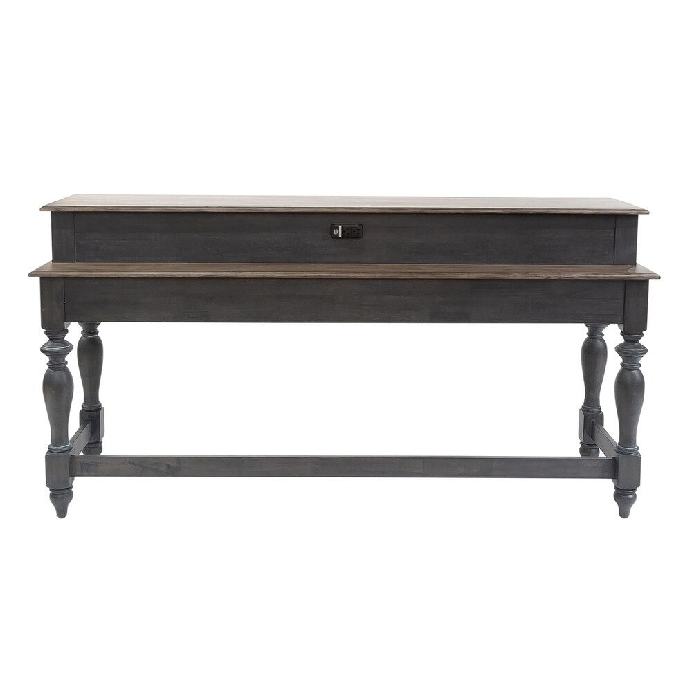 Ocean Isle Slate and Weathered Pine 4 Piece Console Table Set