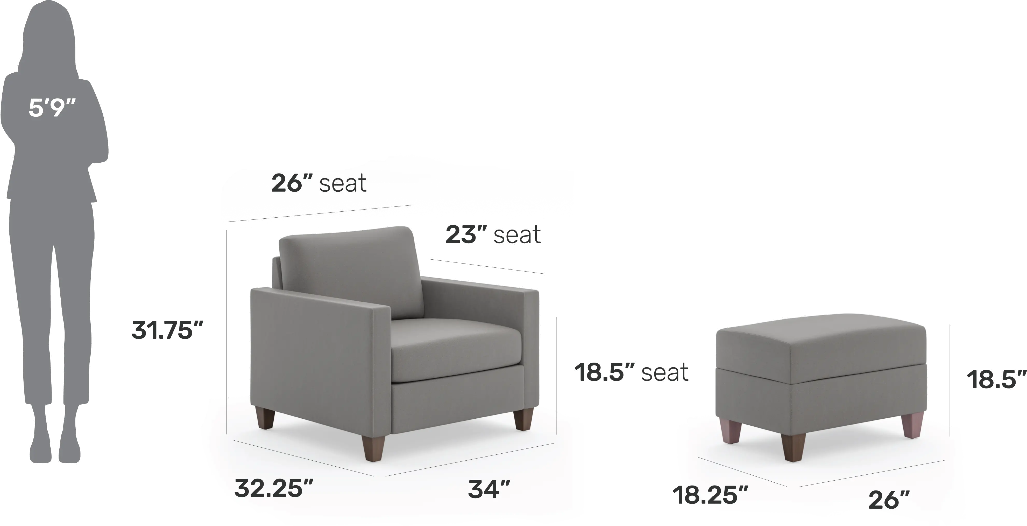 Dylan Gray Armchair and Ottoman