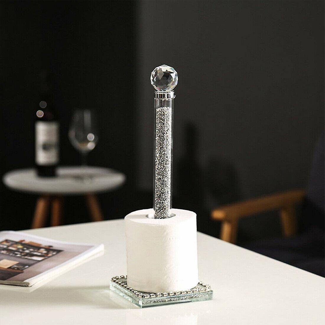 Crushed Diamond Silver Crystal Filled Kitchen Roll Holder Tissue Diamante Bling