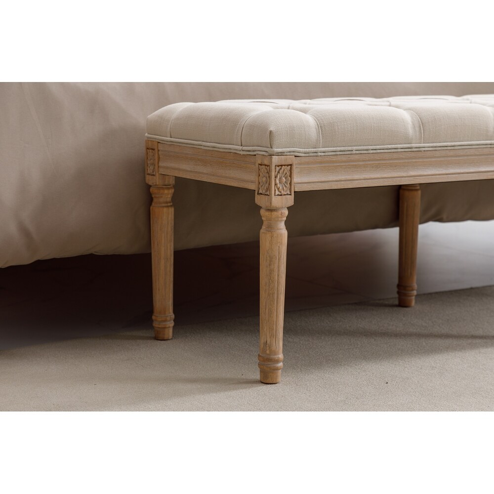 Modern Beige Tufted Upholstered Ottoman Bench  Velvet Dining Bench Footrest Stool Accent Bench for Bedroom   Entryway