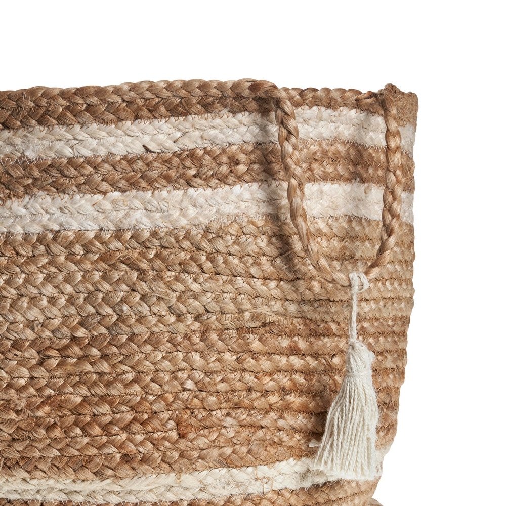 LR Home Montego Stripe Natural Jute Decorative Storage Basket (19 in.)   19\