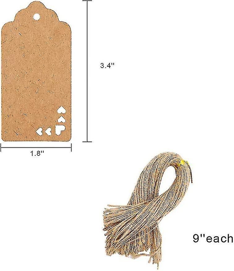 Kraft Paper Tags， 100 Pcs Heart Kraft Paper Gift Tags Craft Hang Tags With Free 100 Root Natural Jute Twine For Gifts