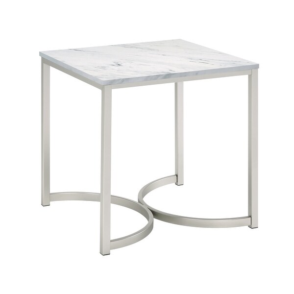 Coaster Furniture Leona White and Satin Nickel Faux Marble Square End Table