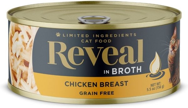 Reveal Natural Limited Ingredient Grain Free Chicken Breast in Broth Wet Cat Food， 5.5-oz， case of 12