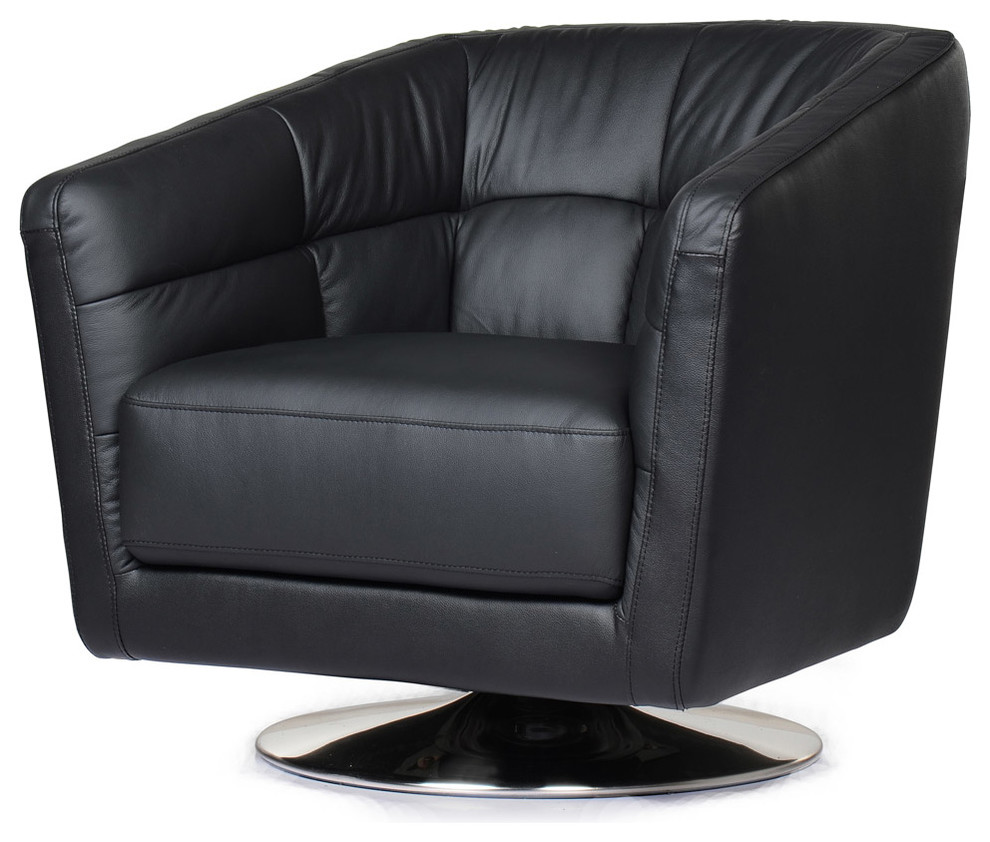 Black Leather with Swivel Base Piper Armchair   Midcentury   Armchairs And Accent Chairs   by Zuri Furniture  Houzz