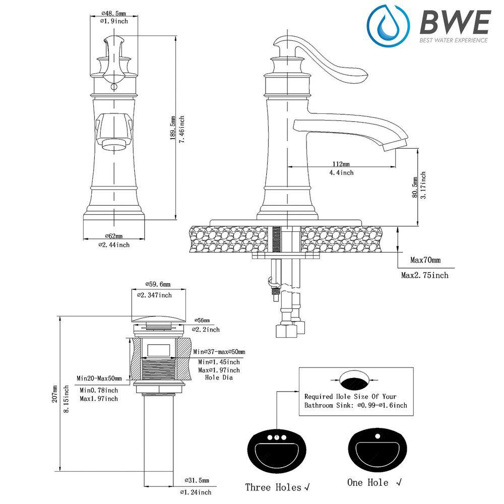 BWE Single Hole Single Handle Low-Arc Bathroom Faucet With Pop-up Drain Assembly in Oil Rubbed Bronze A-96576-ORB