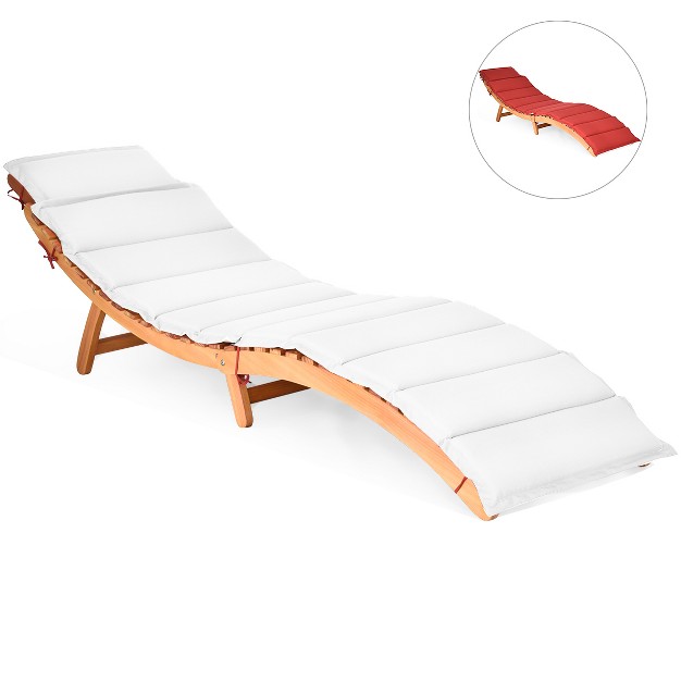 Tangkula Set Of 2 Folding Wood Lounge Outdoor Wooden Chaise Chair With Cushion