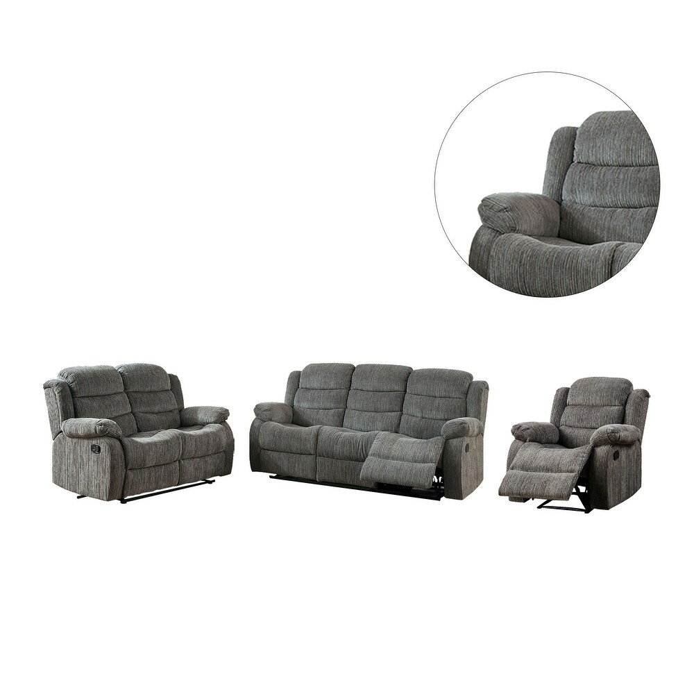 Chenille Upholstered Reclining Sofa Set in Gray