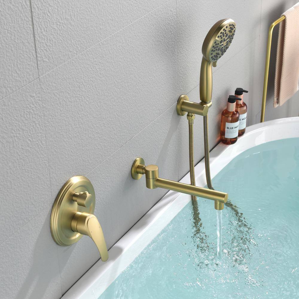 Miscool Round Single-Handle 7 -Spray Wall Mount Roman Tub Faucet with Swivel Spout in Brushed Gold (Valve Included) SHSMDH10C031GL