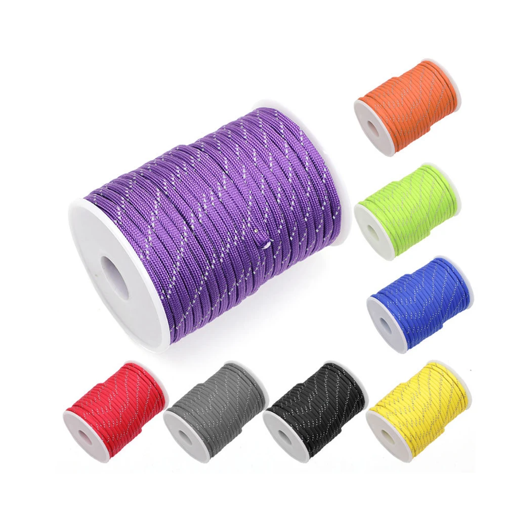 4mm Outdoor Camping Hiking Reflective Paracord Rope Each Spool 50Meters/100 Meters