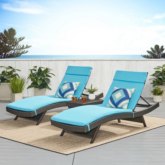 Luana 3pc Wicker Patio Adjustable Chaise Lounge Set With Cushions Blue Christopher Knight Home