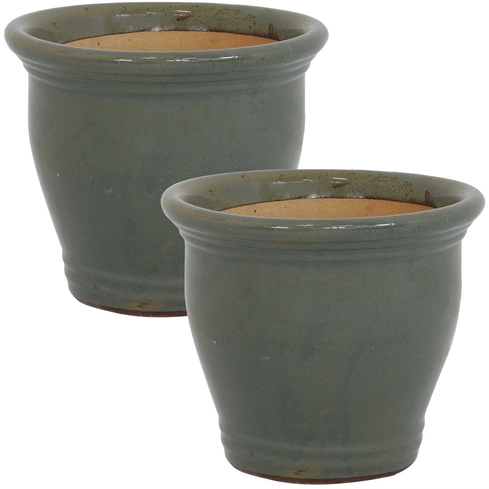 Sunnydaze Studio Glazed Ceramic Planter   Set of 2   11 Inch   Gray