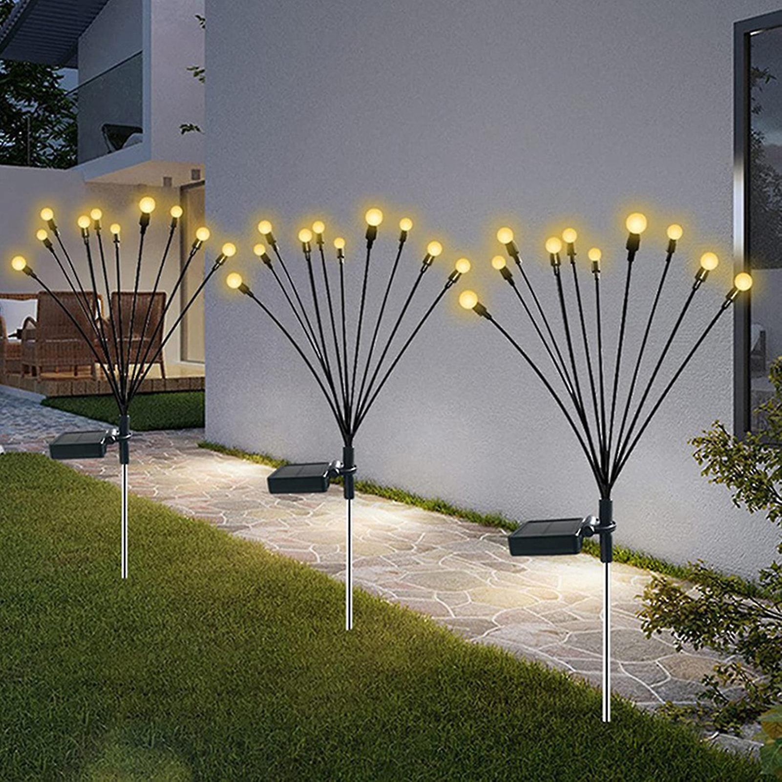 2 Packs 10-head Solar Swaying Firefly Lamps Intelligent Light Control Outdoor Waterproof Ground Plug Garden Atmosphere Decoration No.262540