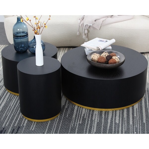 Set of 3 Round Coffee Table Drum Fully Assembled