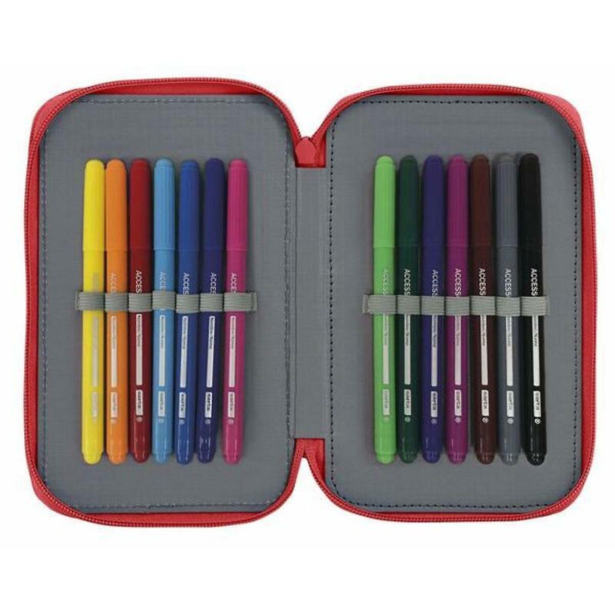 Double Pencil Case Real Sporting de Gijón Red Sporting 28 Pieces 12.5 x 19.5 x 4 cm