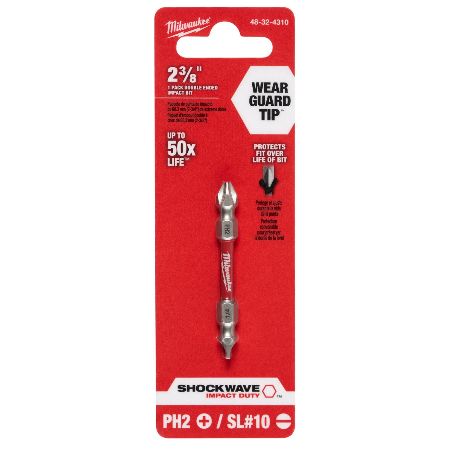 MW Shockwave Phillips/Slotted PH2/SL#10 X 2-3/8 in. L Impact Double-Ended Power Bit Steel 1 p