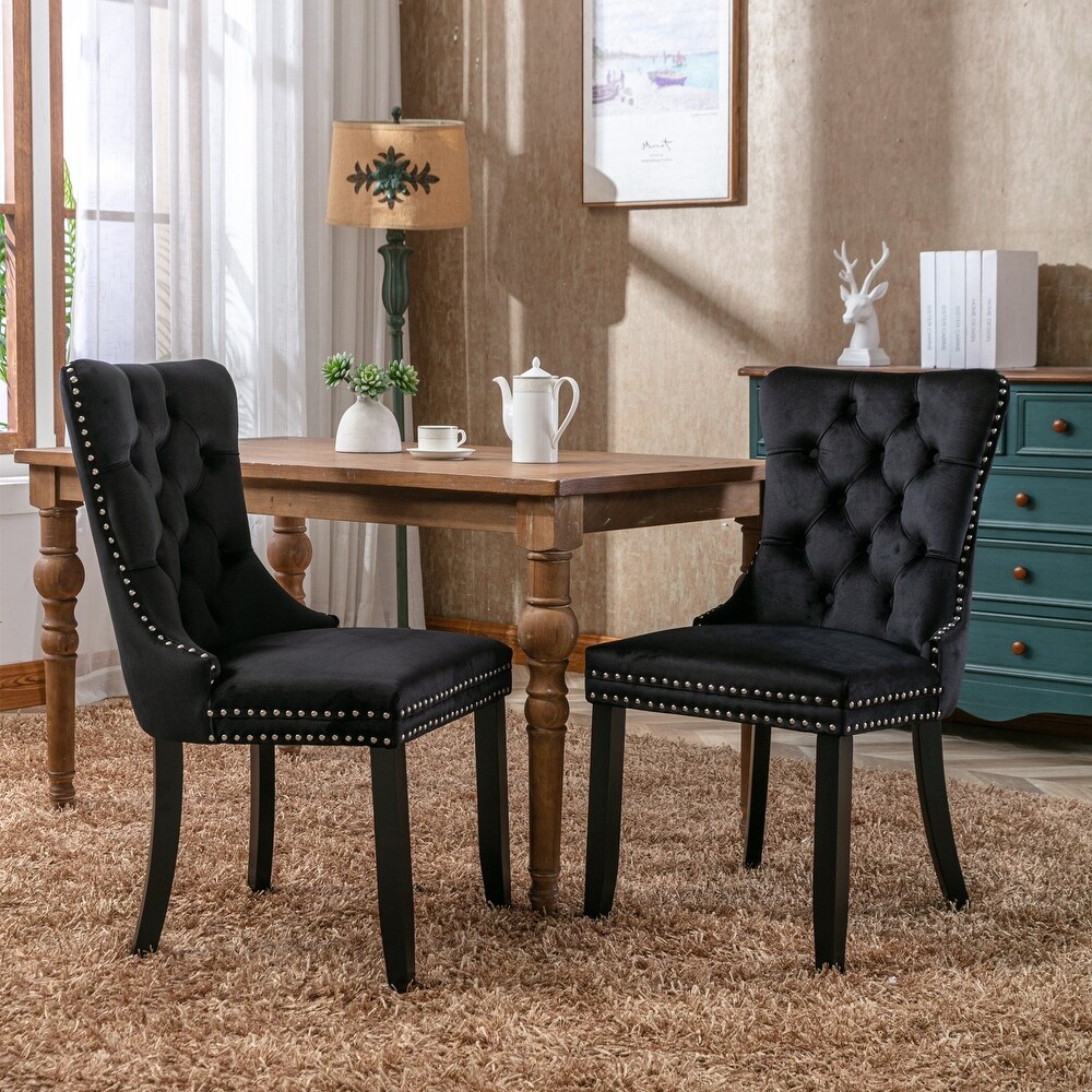 Velvet Dining Chairs Set of 2  Upholstered Dining Chair with Wood Legs and Nailhead Trim