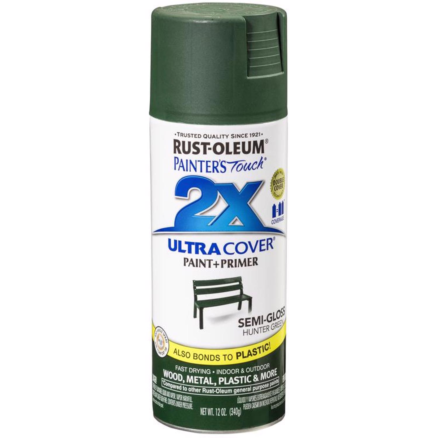 Rust-Oleum Painter\u0027s Touch 2X Ultra Cover Semi-Gloss Hunter Green Paint+Primer Spray Paint 12 oz