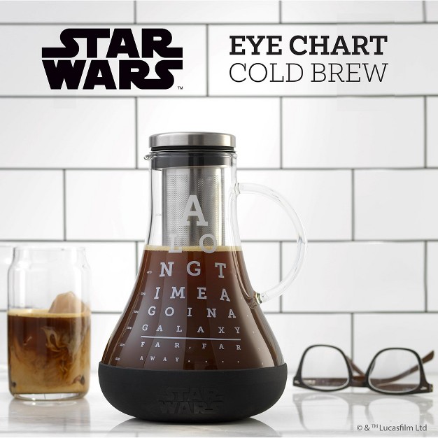 Joyjolt Star Wars Eye Chart Airtight Cold Brew Iced Coffee Maker 48 Oz Non slip Silicone Base Glass Pitcher