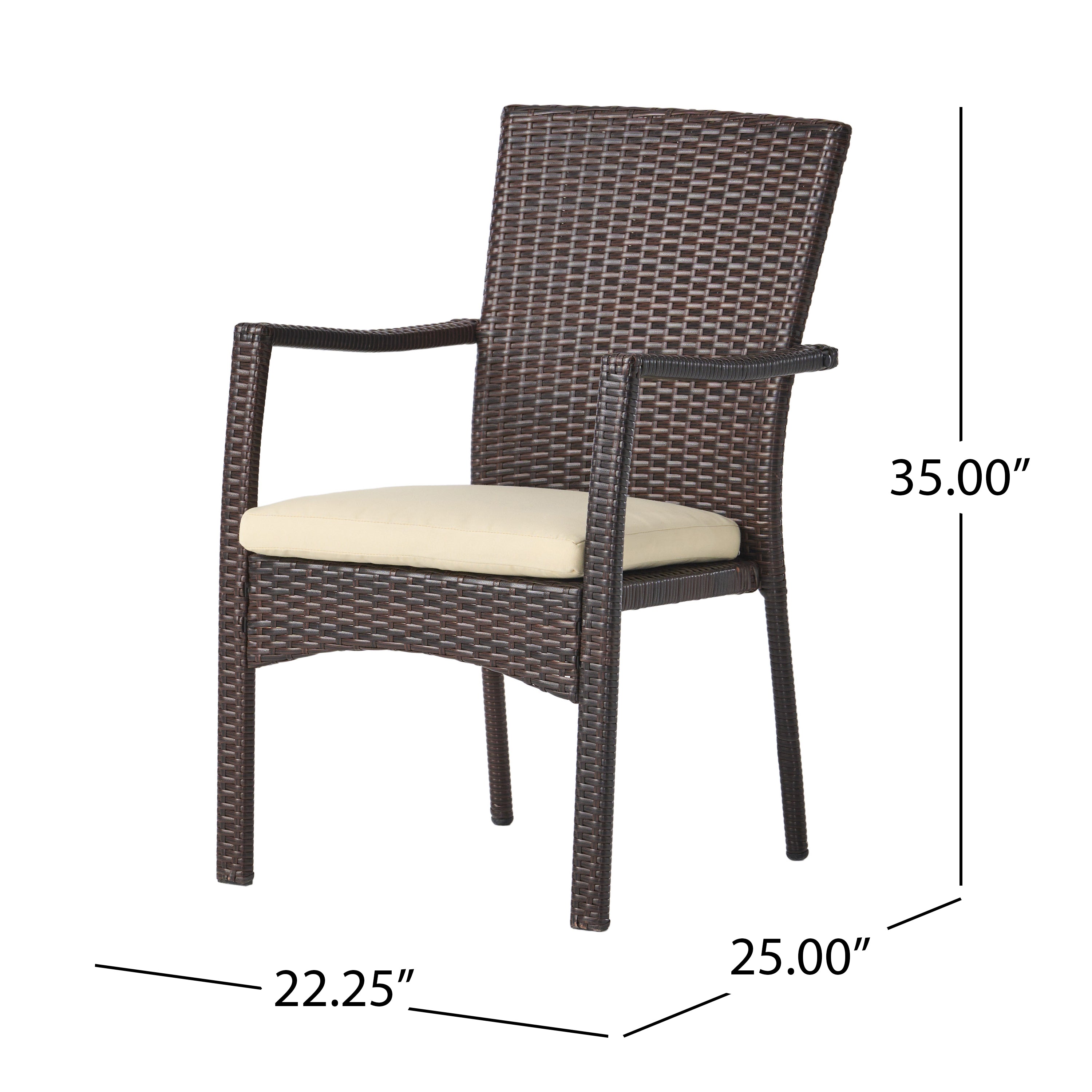 Melba Outdoor Brown Wicker Dining Chair with Beige Cushion (Set of 2)