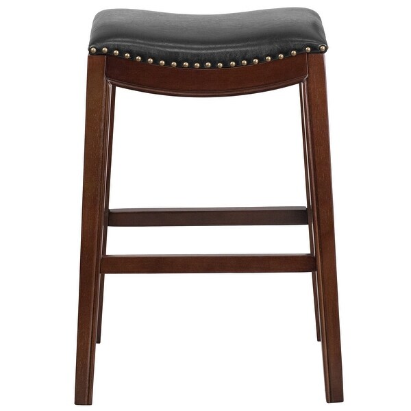 30'' High Backless Wood Barstool with LeatherSoft Saddle Seat