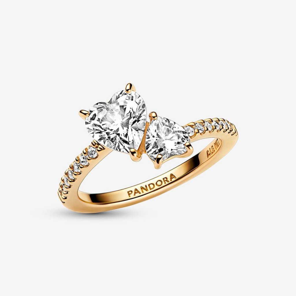 PANDORA  Double Heart Sparkling Ring in Gold Plated