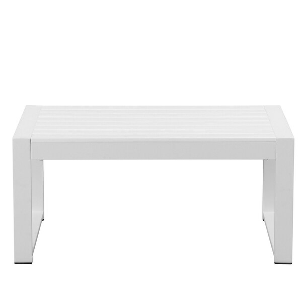 Lark 35 Inch Outdoor Coffee Table，White Aluminum Frame，Polyresin Top